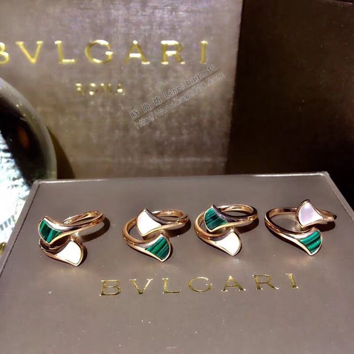 Bvlgari飾品 寶格麗雙面貝殼瑪瑙開口戒指 diva系列 925純銀電鍍18k彩寶扇形裙子單戒  zgbq3294